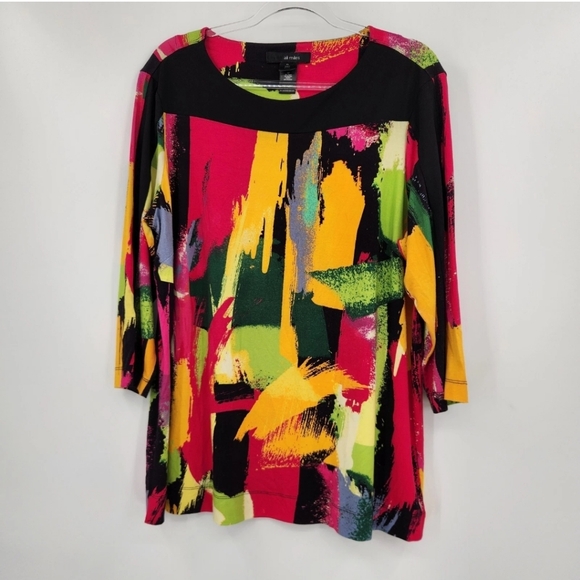Ali Miles 3/4 Sleeve Bright Abstract Top Womens Size XL Art Multicolor - Picture 8 of 8